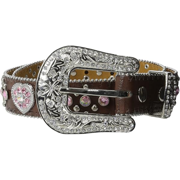 Nocona Cowgirl Western Brown/Rhinestone Heart Leather Belt Size 28 Bling NoconaÂ® Scalloped Pink Rhinestone Heart Belt main image 4