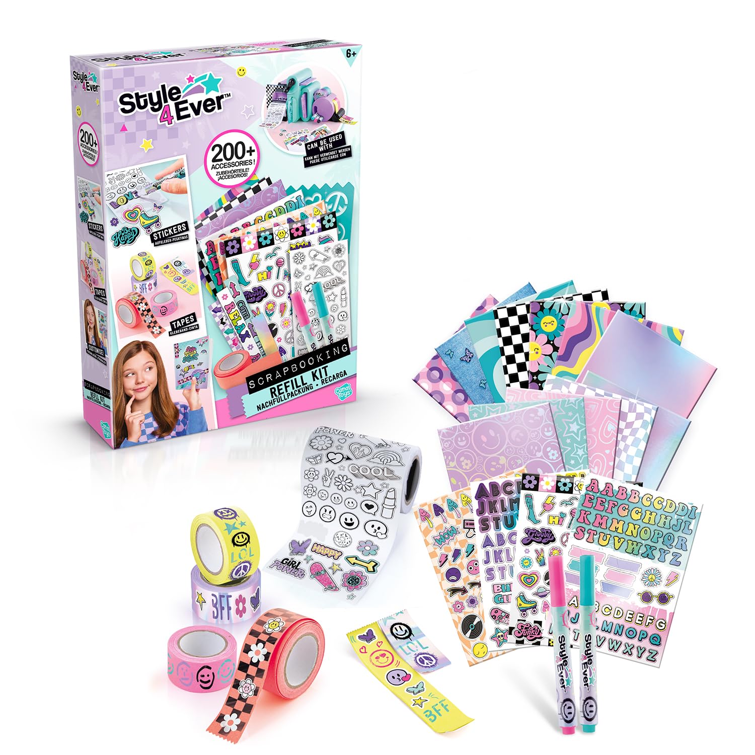 Style 4 Ever Scrapbooking Kit, 200+ Accessories Included, Hours of Creative Fun, Scrap and Customize Your Favourite Notebook, Stickers, Tape, Stencils, Endless Possibilities — image 1