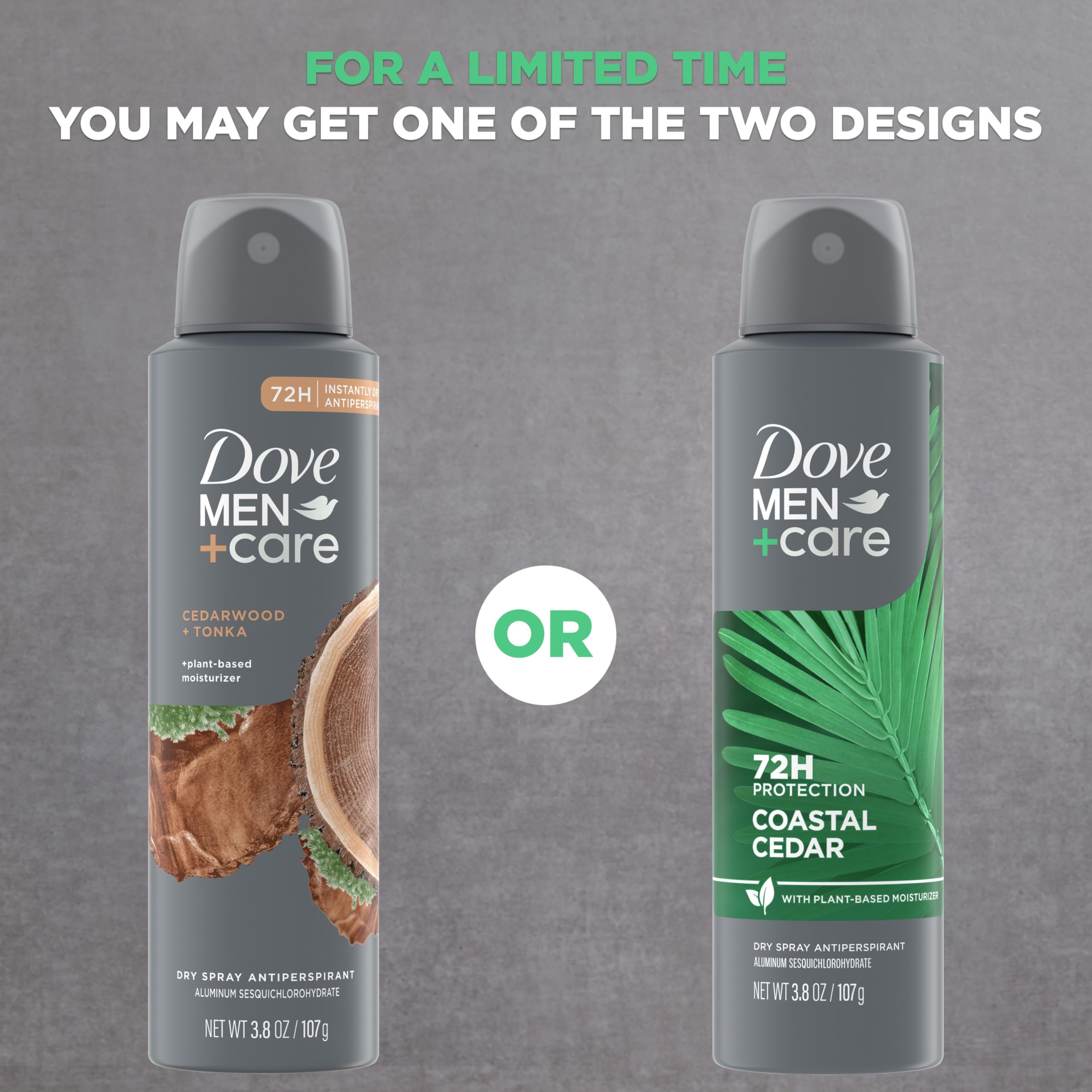 Dove Men+Care Dry Spray Antiperspirant Cedarwood + Tonka 4 Count 72H Protection with a Plant-Based Moisturizer 3.8 oz
