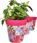 Hum Flowerpots 22cm Set of 3 Plastic Plant Pots Pink Flowers Bees view 7