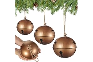 Tandefio Giant Christmas Vintage Bells Christmas Tree Ornaments Set of 5.5" 4.7" 4" H Decorative Bells with Jute Hanging Rope for Door Knob Home Garden Decor DIY Craft(Gold)
