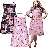 Skicuff 2 Pack Plus Size Floral Aprons Women Adjustable Vintage Kitchen Chef Apron with 2 Pockets for Cooking, Work, Baking, 35.43 x 39.37 Inch(Pink,Black,Floral)