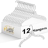 Quality Hangers 12 Pack Crystal Clear Plastic Hangers with Easy Swivel 360 Degree Hook Slim Crystal Coat Hangers 17 Inches (12, 17")