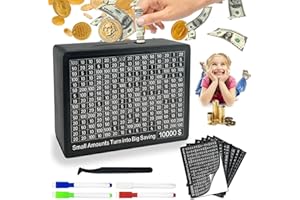 Lukinuo Cash Saver Box Wooden Money Saving Box Black One Piece Cash Vault with 10000 5000 3000 2000 1000 500 Money Saving Tar