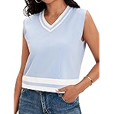 ONFERS Womens Cropped Sweater Vest V Neck Sleeveless Loose Fit Tank Tops Striped Knit Lightweight Pullover Fall Sweaters
