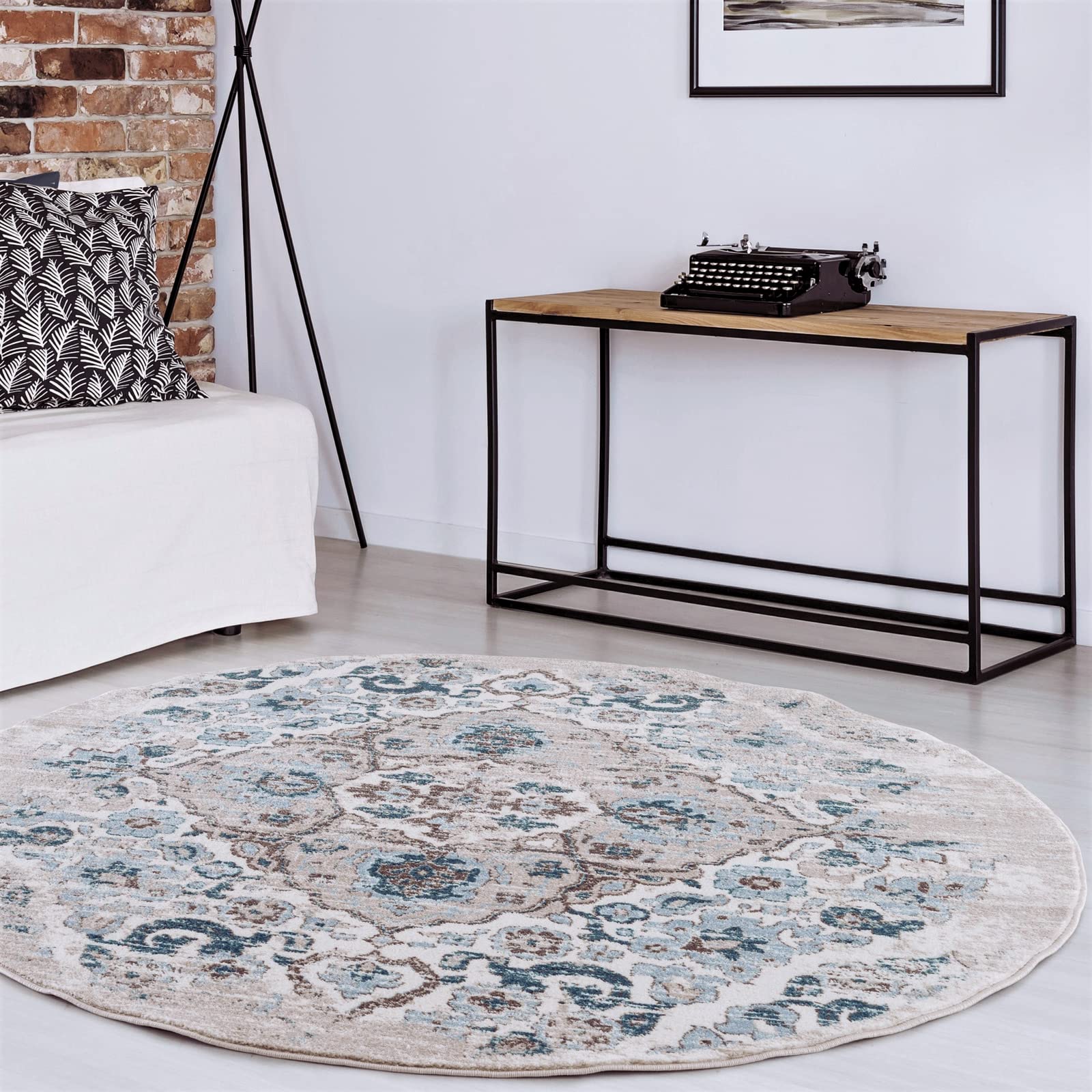 Luxe Weavers Victoria Collection Cream 6 Foot Round Floral Area Rug Image