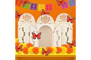 sicutoz 3-Pack Day of The Dead Altar Kit – DIY Ofrenda Shadow Box with 18 Marigold Flowers, 9 Monarch Butterflies, Papel Picado Banners – Dia de Los Muertos Decor for Remembrance & Celebration