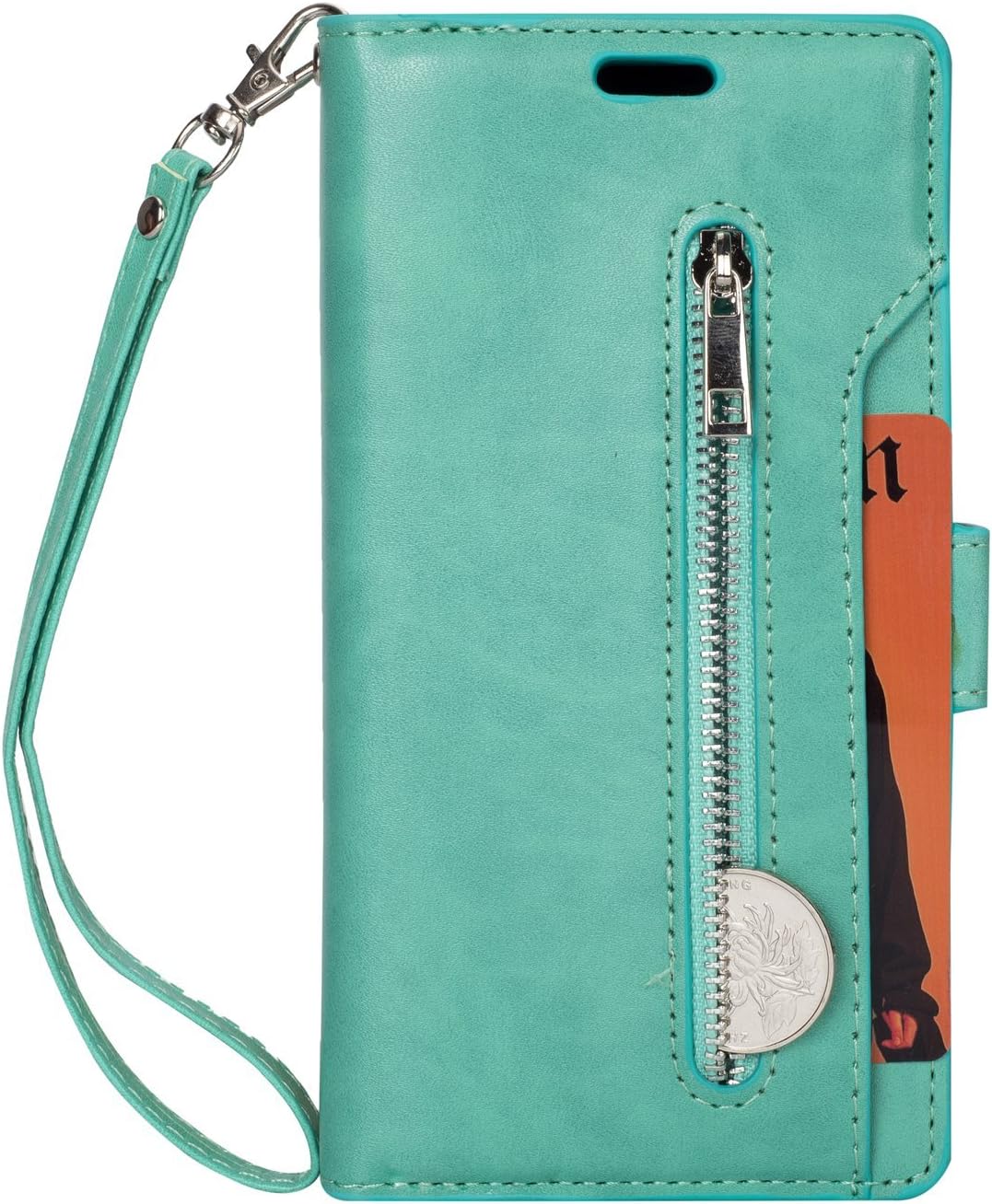 Galaxy J7 Sky Pro Case, Galaxy J7 V Case, SUPZY [9 Card Slots] [Photo & Wallet Pocket] Multi-Function Premium PU Leather Magnetic Flip Shockproof Zipper Wallet Case for Samsung J7 2017 (Mint)