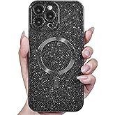 Svanove Glitter Case for iPhone 15 Pro Max Phone Case Magnetic Compatible with Magsafe, Sparkle Bling Shiny Sparkly Cute Girly Design, Trendy Aesthetic Hard Mag Cover for Women Girls, Black