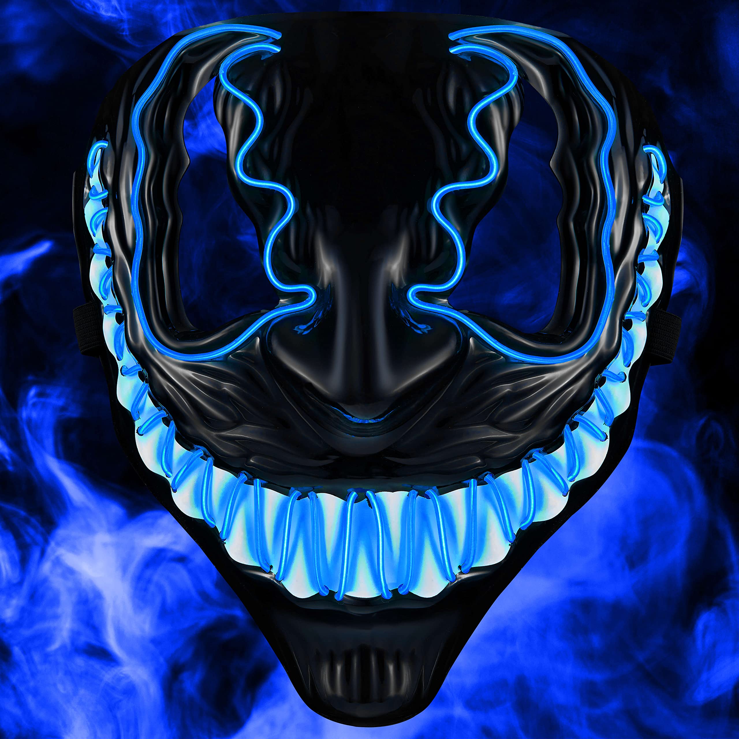 Balinco LED Venom Mask with 3 light modes - perfect for Techno DJ | Halloween | Cosplay | Carnival | Scary Mask | Neon Mask | to complement your horror costume (Blue)