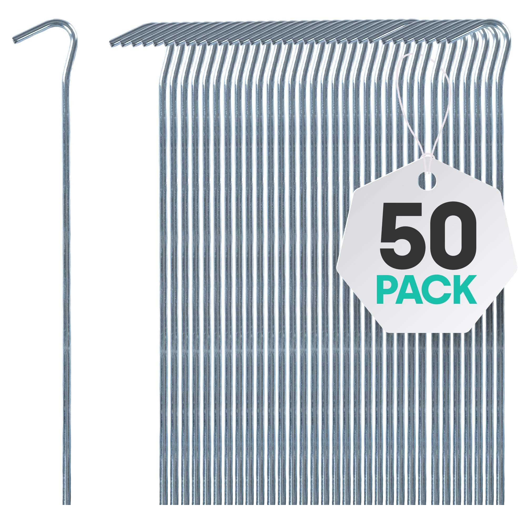 LIVIVO Heavy Duty Tent Pegs 50 Pack - 9" Galvanised Steel Camping Tent Pegs Metal Heavy Duty with Curved Hook, Rust Proof and Weather-proof Metal Ground Pegs (23cm)