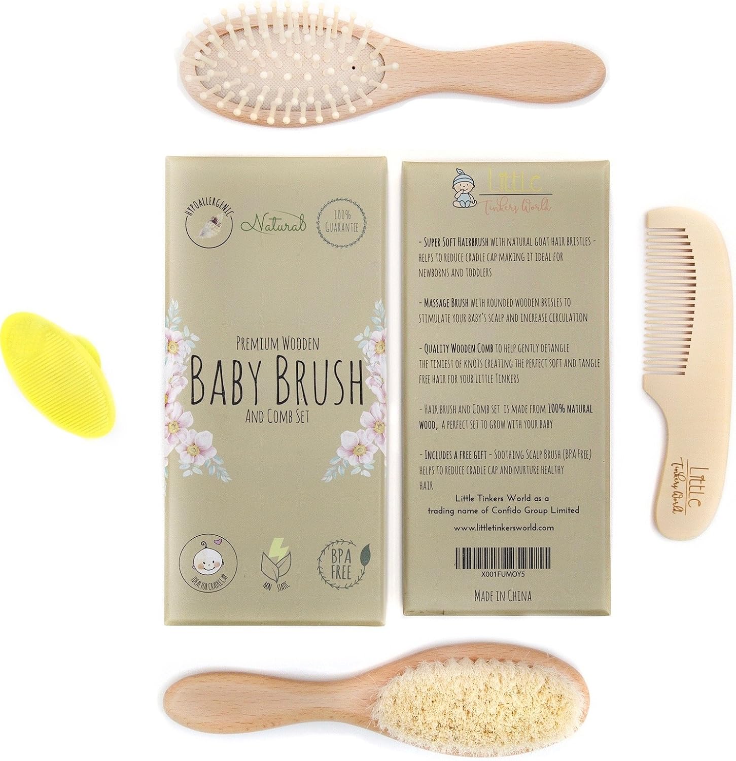 wooden baby brush and comb set