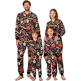 ANGELGGH Family Matching Halloween Onesie Pajamas Hooded PJs Loungewear | Soft knit fabric,vivid full-body skeleton bone print,Ideal for trick-or-treating, Halloween costume parties/family photos