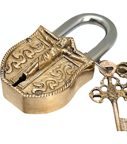Ganesha Brass Lock Padlock - Antique Design With Colorful Gemstones