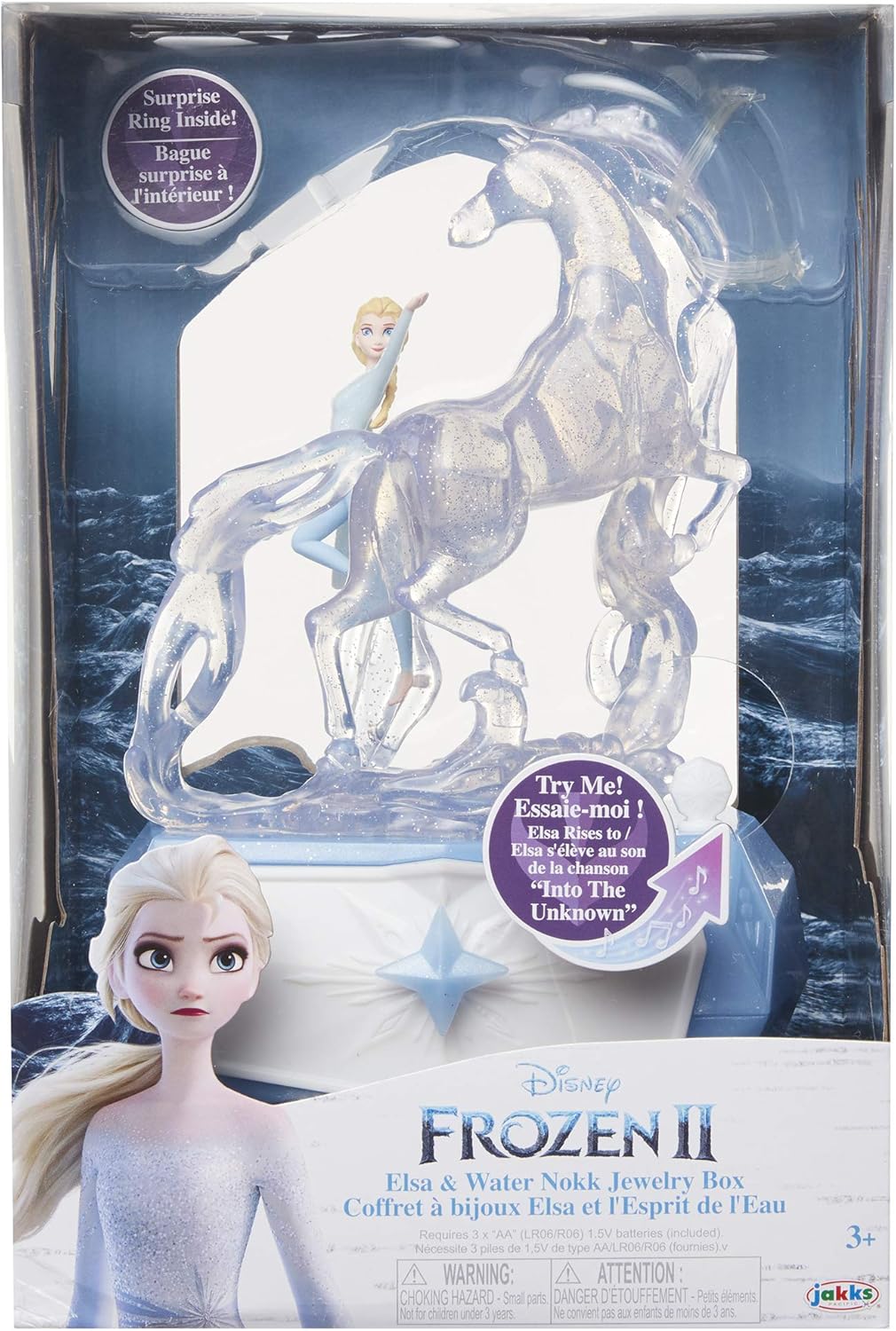 Disney Frozen 2 Elsa & Water Nokk Jewelry Box with Snowflake Ring, Color Changing Light, Plays “Into The Unknown”: Toys & Games