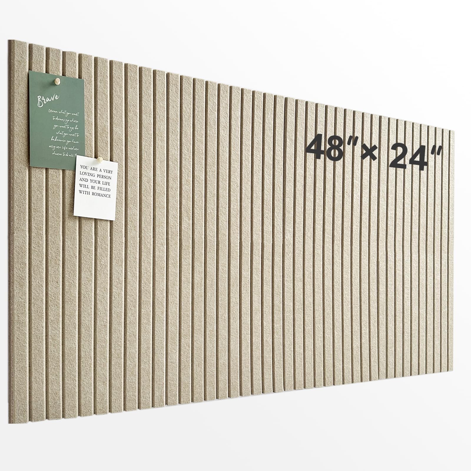 Photo 1 of Large Cork Board for Office, 8 Pack Felt Wall Tiles with Slat Wall Paneling and Safe Removable Adhesive Tabs, Felt Bulletin Board Pin Board Cork Boards for Walls (Khaki)
