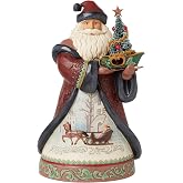 Enesco Jim Shore Heartwood Creek Holiday Manor Santa Holding a Sleigh Figurine- Stone Resin Hand Painted Crafted Collectible Santa Figurines Christmas Home Decor Statue, 11.02 Inch