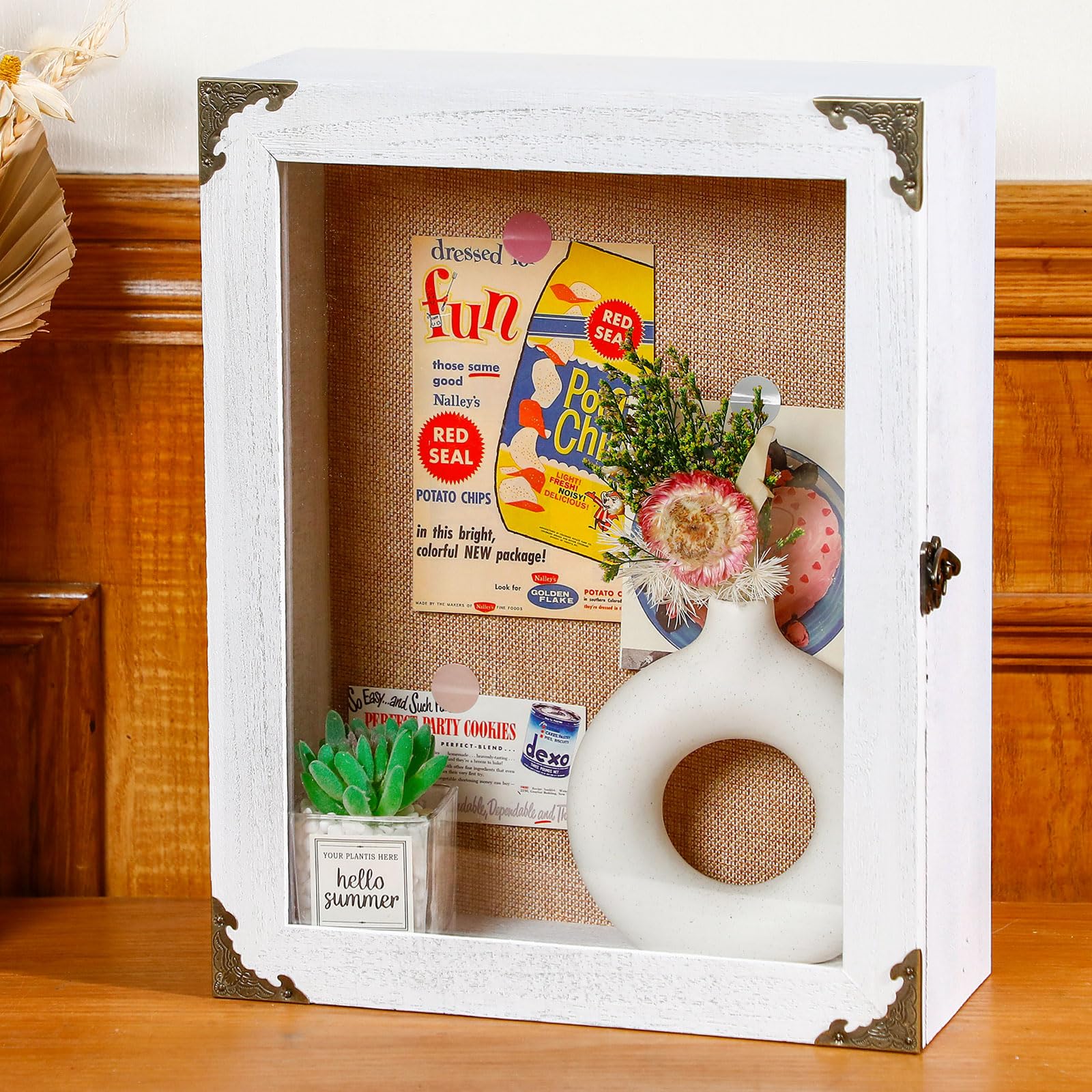 Photo 1 of Cinnvoice 11x14 Inch Extra Deep Shadow Box Frame Depth 4.7in Shadow Boxes Display Cases with Cork Board Backing Rustic Burnt Wood Box for Flowers Bouquet Wedding Picture Photo and Keepsake(White)
