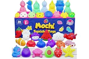 RICCLE Mochi Squishy Toys for Kids, Random 28 Pack Mochi Squishies, Squishy Fidget Toys, Stress Toys for Kids Party Favors- Kawaii Stuff. Party Favors for Kids 4-8, Pinata Stuffers, Goodie Bags Stuffers
