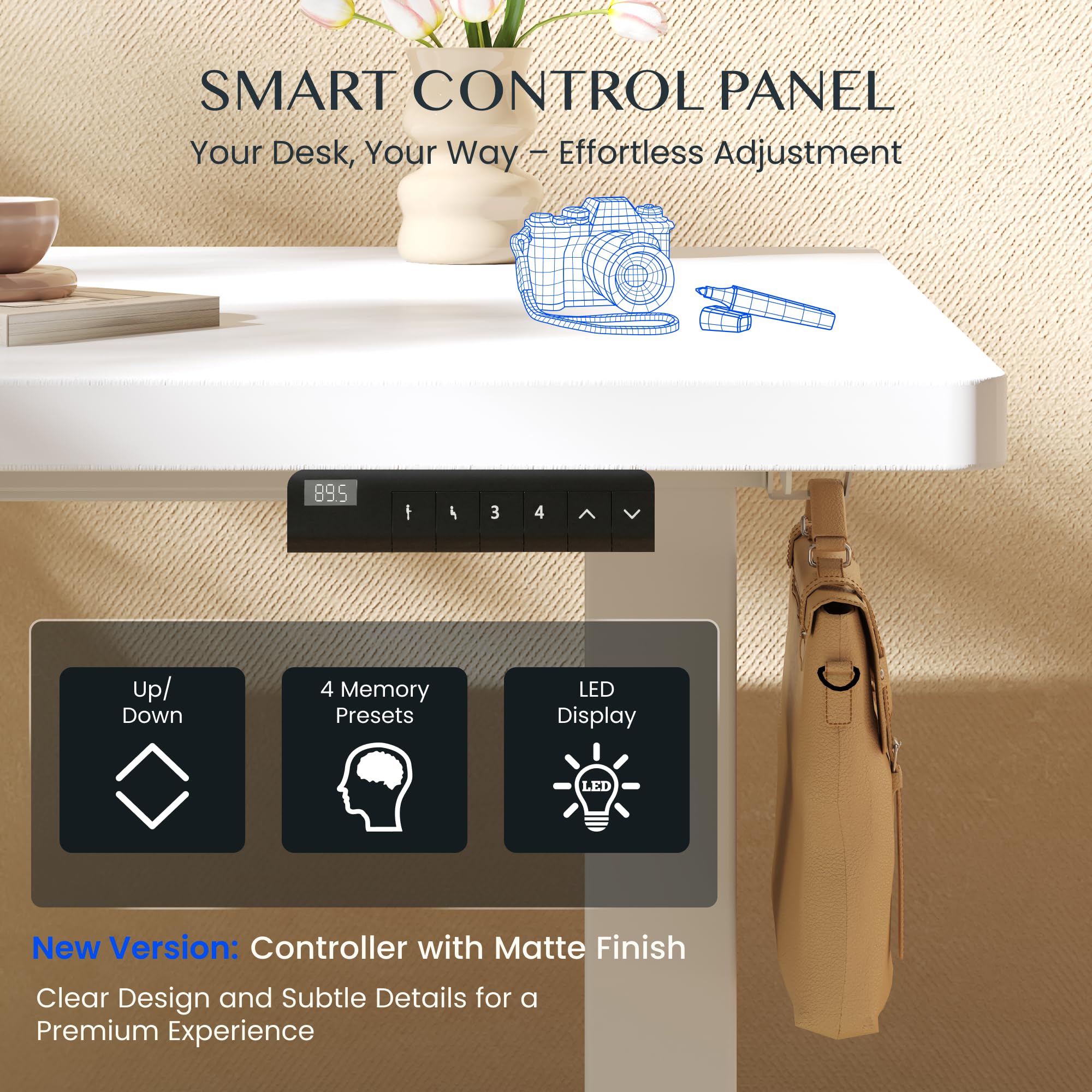 FlexiSpot Höhenverstellbarer Schreibtisch mit 2 Motoren & 25MM einteiliger Tischplatte,ergonomischer Bürotisch - 160 x 80 cm Ahorn, weißes Gestell 8