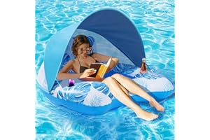 KIZJORYA 【Upgraded】 Pool Floats Adult with Canopy, XL Inflatable Pool Floaties for Adults Heavy Duty, Pool Chair and Lounge for Swimming in Pool Beach Lake, Float for Pool Floating with Cup Holder, Backrest