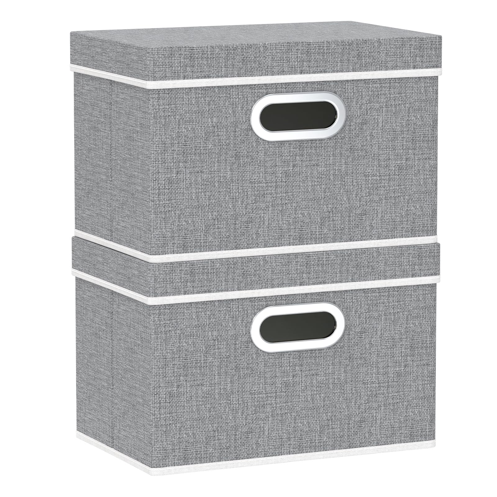 Yawinhe Collapsible Storage Box 2 Pack, Fabric Clothing Shelf Basket with Lid, for Organizing Home, 38x25x25cm, Grey, SNK023GL-2