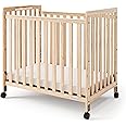 Foundations SafetyCraft Compact Slatted Daycare Crib, Durable Wood Construction, Non-Marking Casters (2 Locking), Includes 3” InfaPure Foam Mattress (Natural)