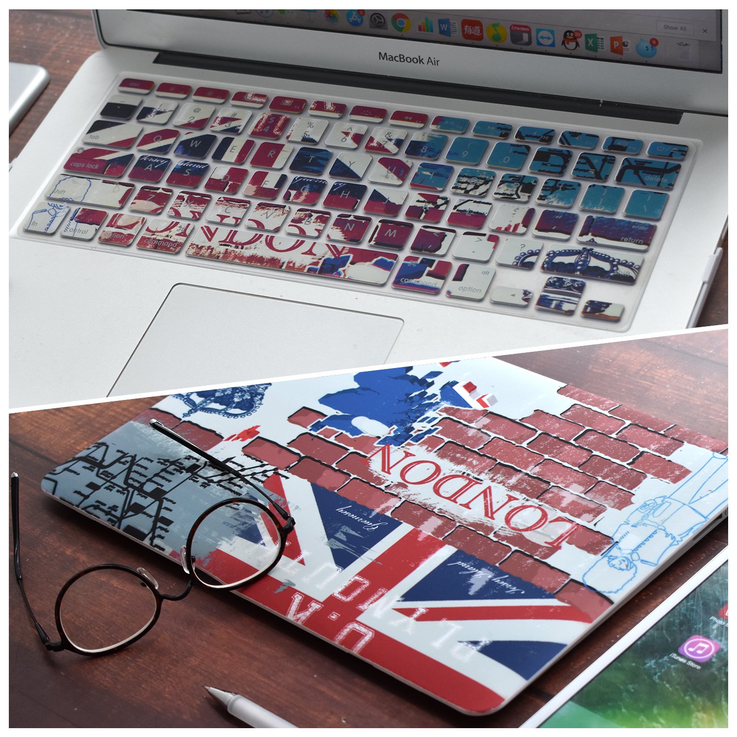 EGONE Macbook Air Case Cover Flag Painting Plastic Hard Protective Shell & Keyboard Cover For 13\