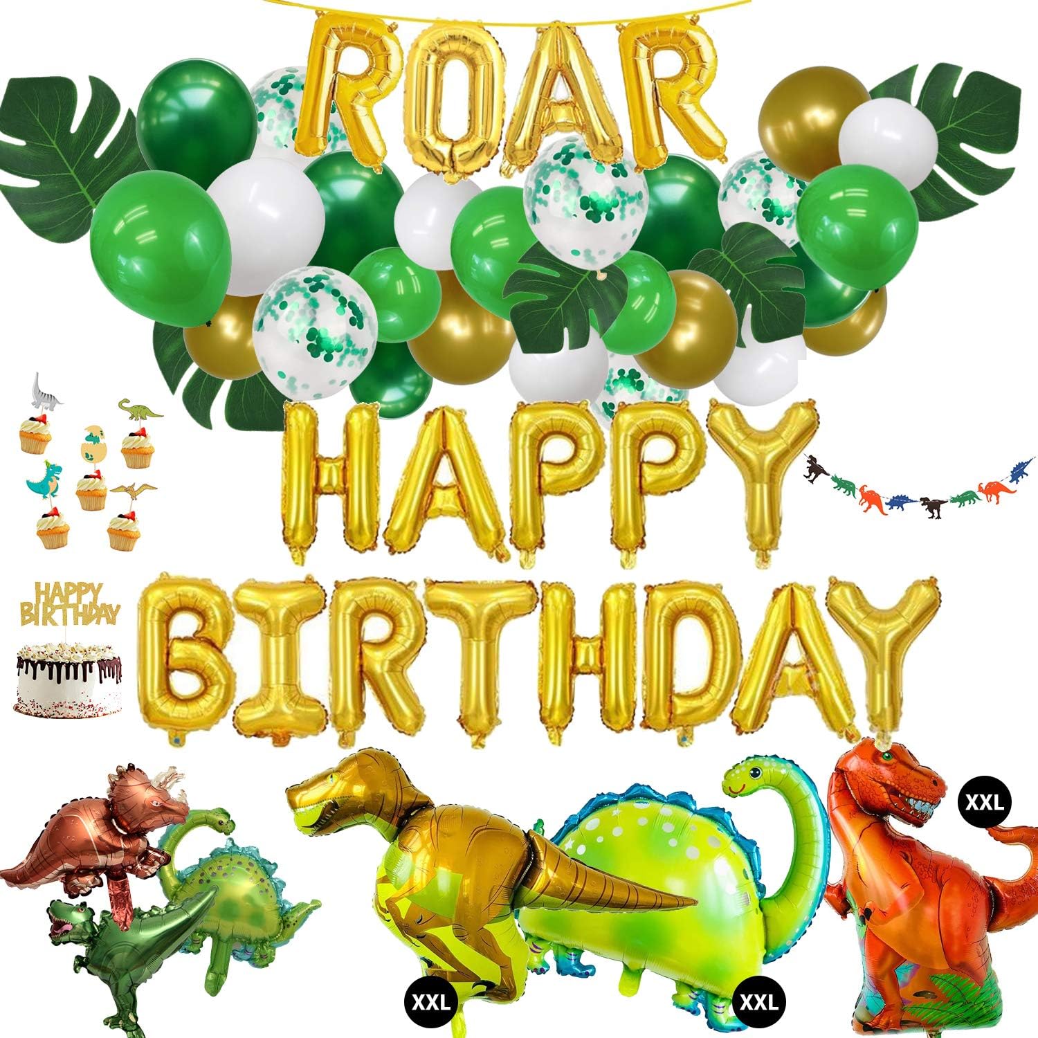 Dino Party Ballon-Set – Mit 5 Folienballons, Ballongas & Schnur, Perfekt Für Kindergeburtstag!