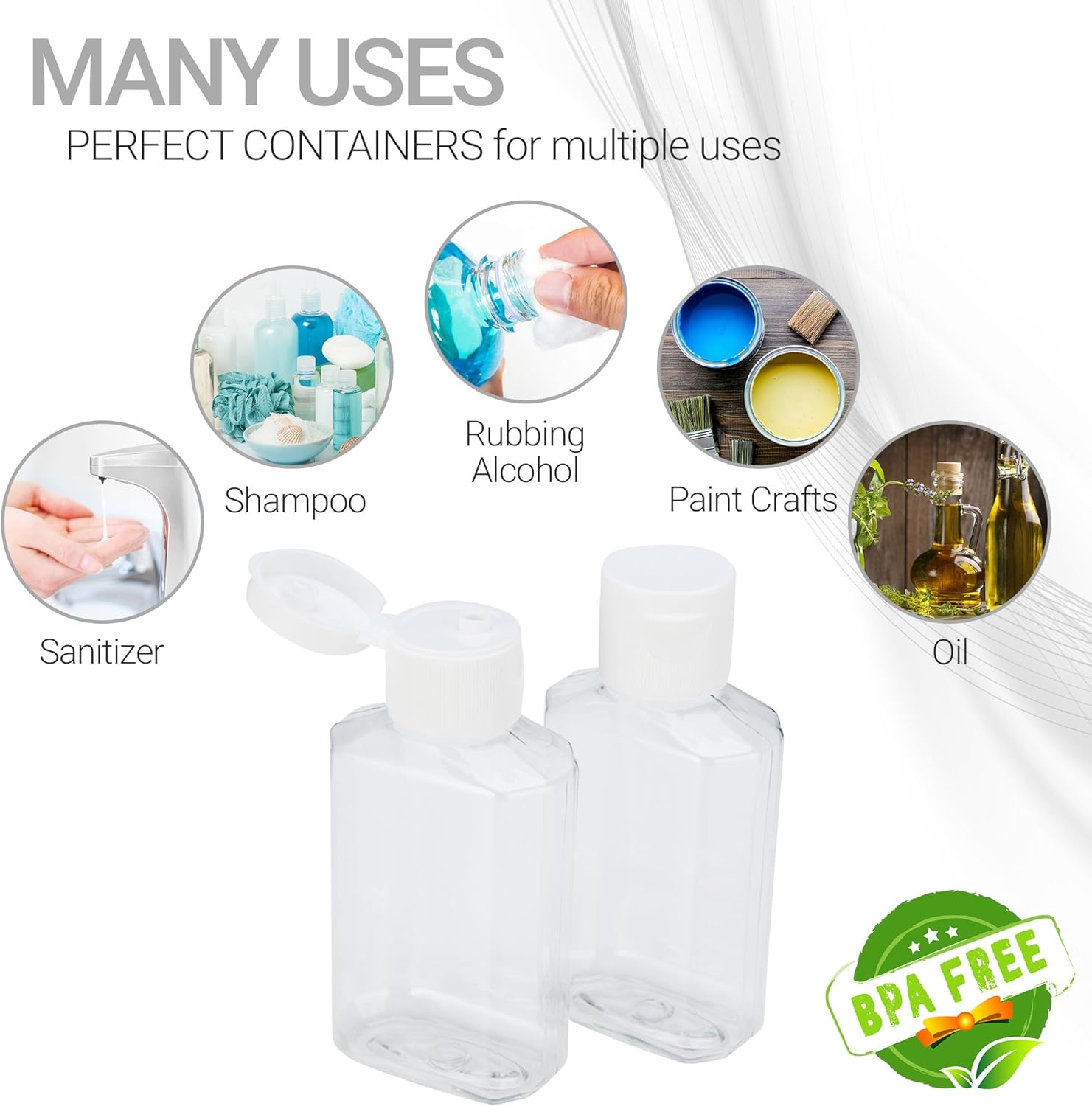 MHO Containers | Clear Refillable Flip-Top Bottles - BPA/Paraben Free 60mL/2oz- Set of 20: Home Improvement