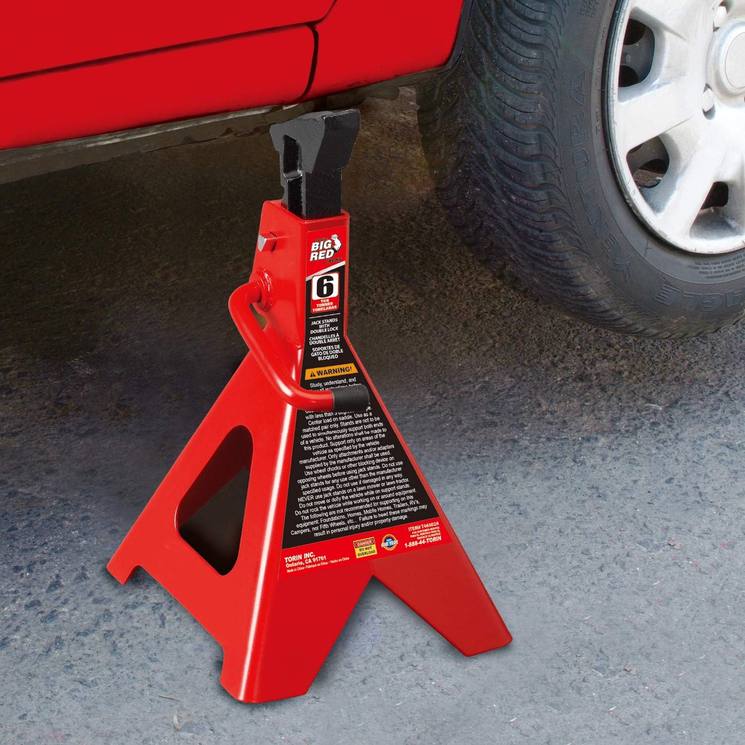 BIG RED T46002A Torin Steel Jack Stands: Double Locking, 6 Ton (12,000 lb) Capacity, Red, 1 Pair: Automotive