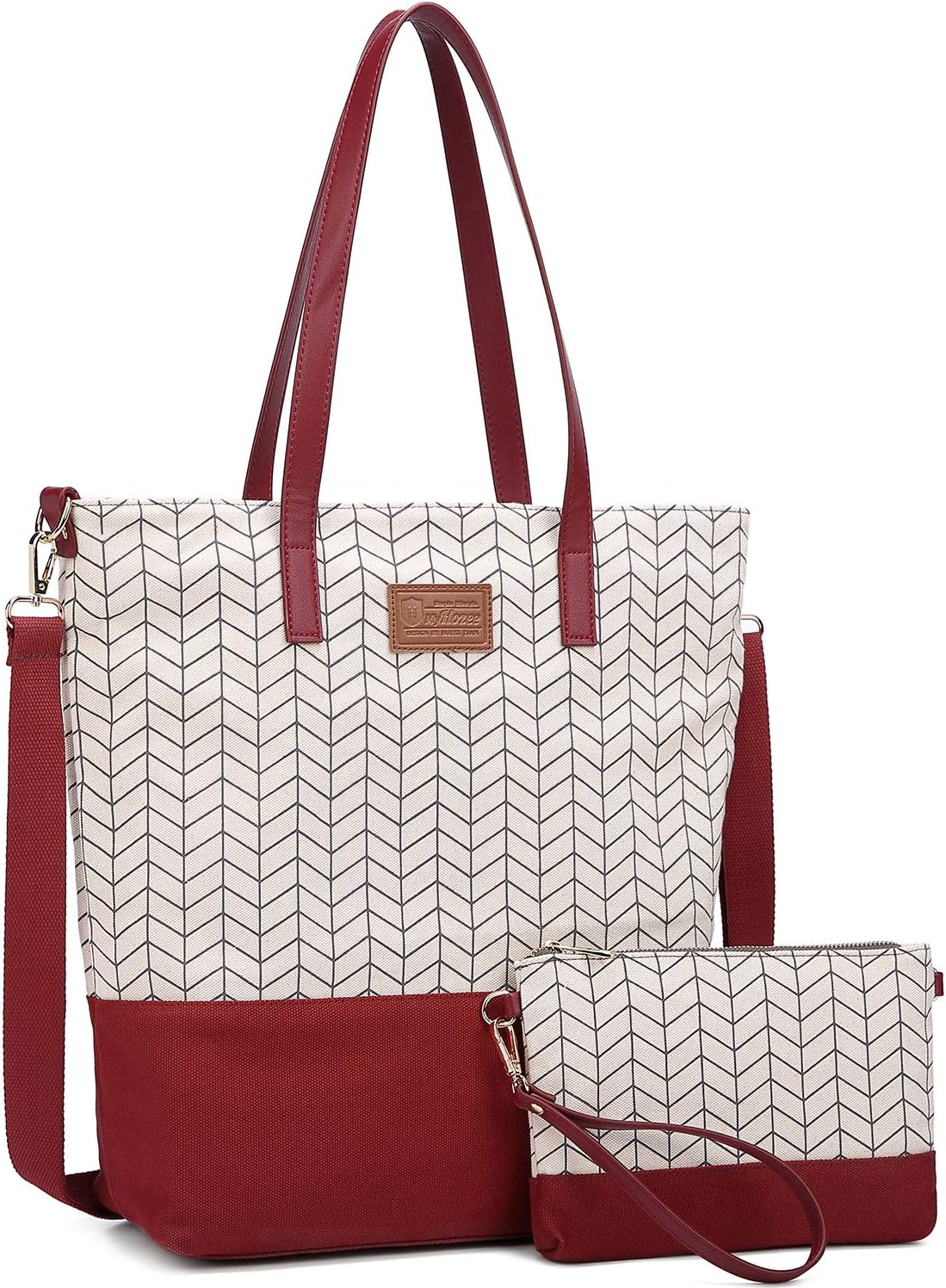 Myhozee Handbags Shoulder Bags for Women, Casual Handbag for Ladies Canvas Tote Bags Shopping Handbags Top Handle Bags Crossbody Shoulder Bags Multifunction Handbag for Ladies Work Daily Use-Wine red
