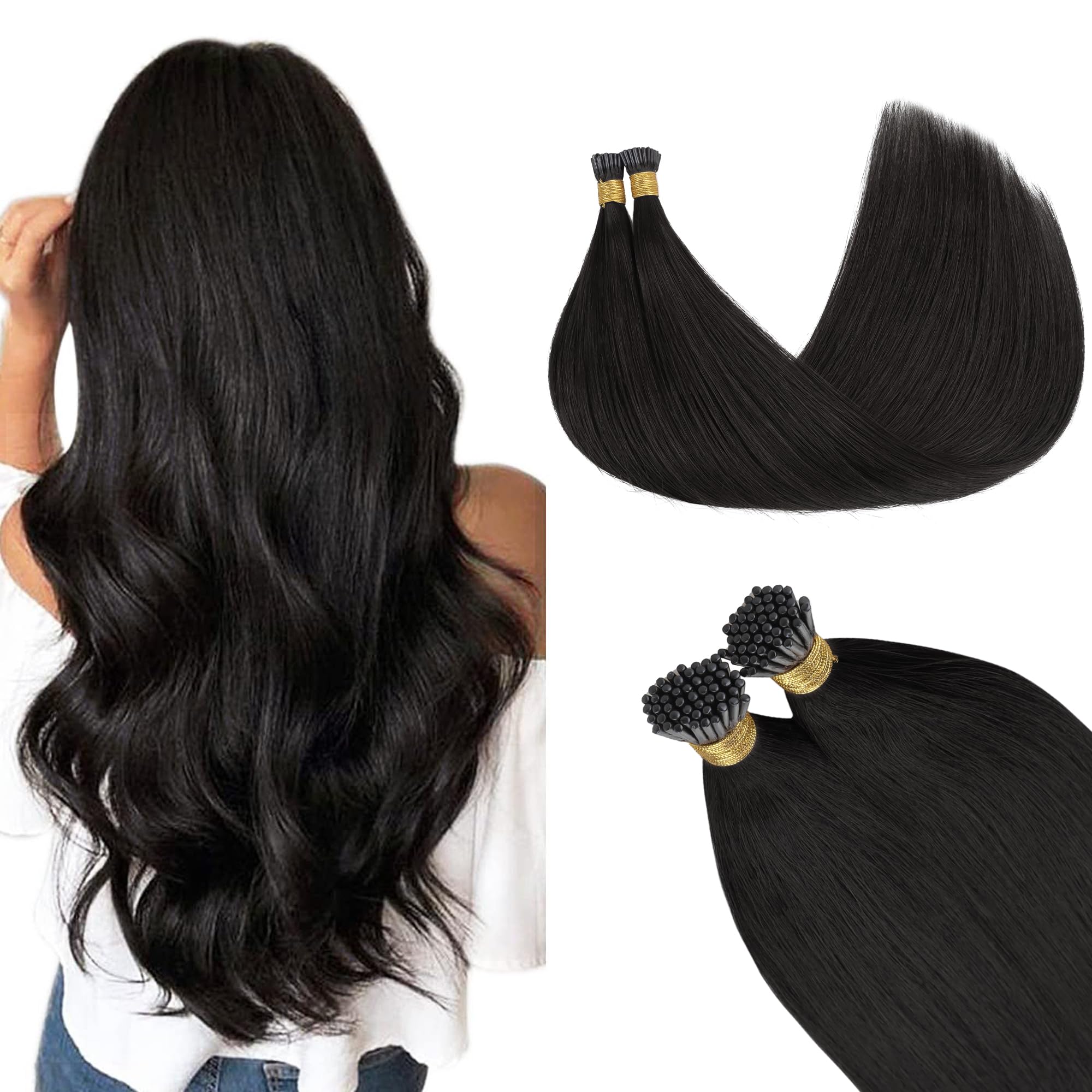 GOO GOO I Tip Hair Extensions Real Human Hair, Natural Black 50g 100 Strands 14inch Cold Fusion I Tip Hair Extensions — image 1