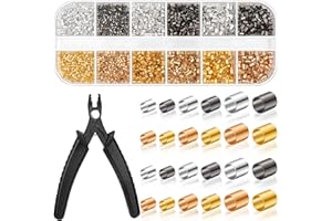 Thrilez Crimping Beads for Jewelry Making, 2200 Pieces Crimp Tubes with Crimping Pliers for Earring Necklace Bracelet DIY Jewelry Making(3 Sizes, 4 Colors)