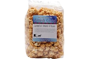 NOT JUST GOOD, IT'S AMISH GOOD Amish Good Premium Caramel Popcorn with Almond and Pecans * Real Butter and Coconut Oil in 12 Ounce Bag