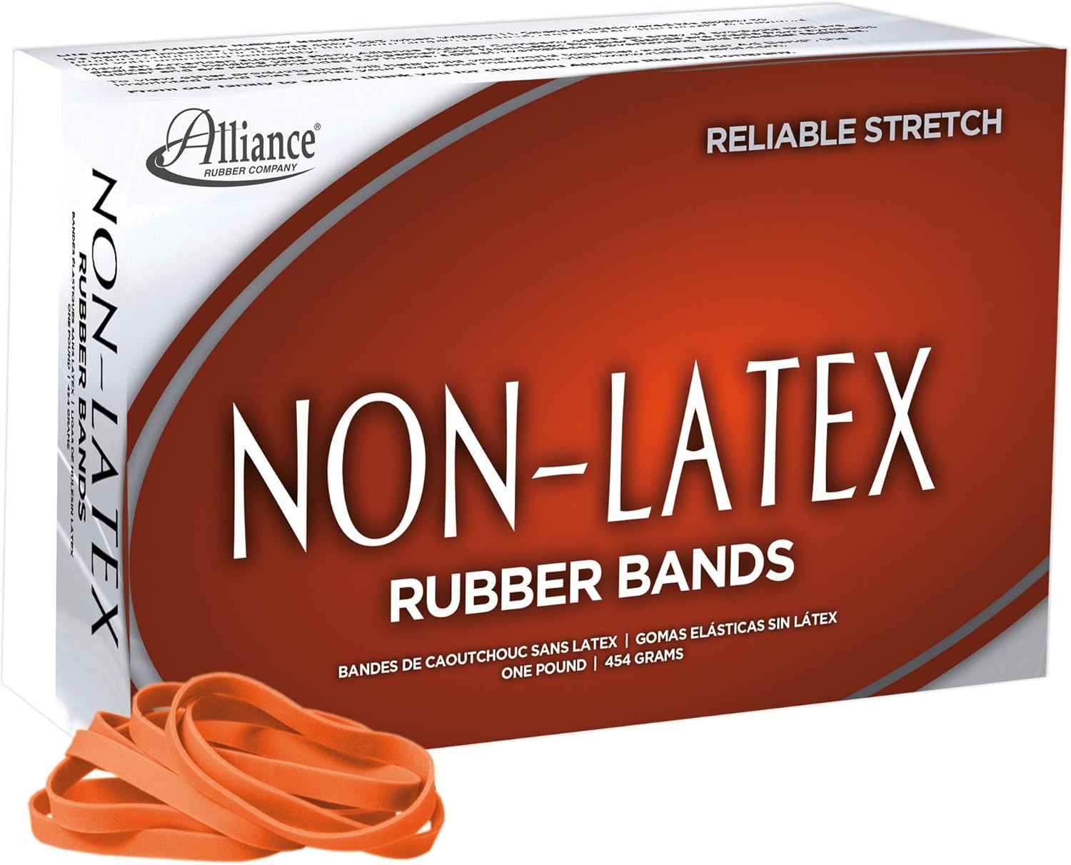 Alliance Rubber 37646#64 Non-Latex Rubber Bands, 1 lb Box Contains Approx. 380 Bands (3 1/2" x 1/4", Orange) : Office Products