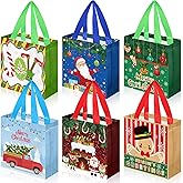 Wesnoy 48 Pieces Christmas Gift Bags Bulk Reusable Classic Christmas Tote Bags with Handles Santa Gingerbread Candy Cane Non Woven Holiday Goodie Basket for Xmas Party Favors, 7.8 x 7.8 x 3.5 Inch