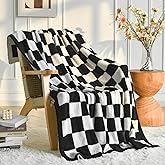 Checkered Blanket, Cozy Soft Throw Blankets for Couch Bed, Fluffy Plaid Lightweight Comfy Travel Picnic Blanket Gifts for Sofa Chair Living Room Camping (Black, Throw 50"x60")