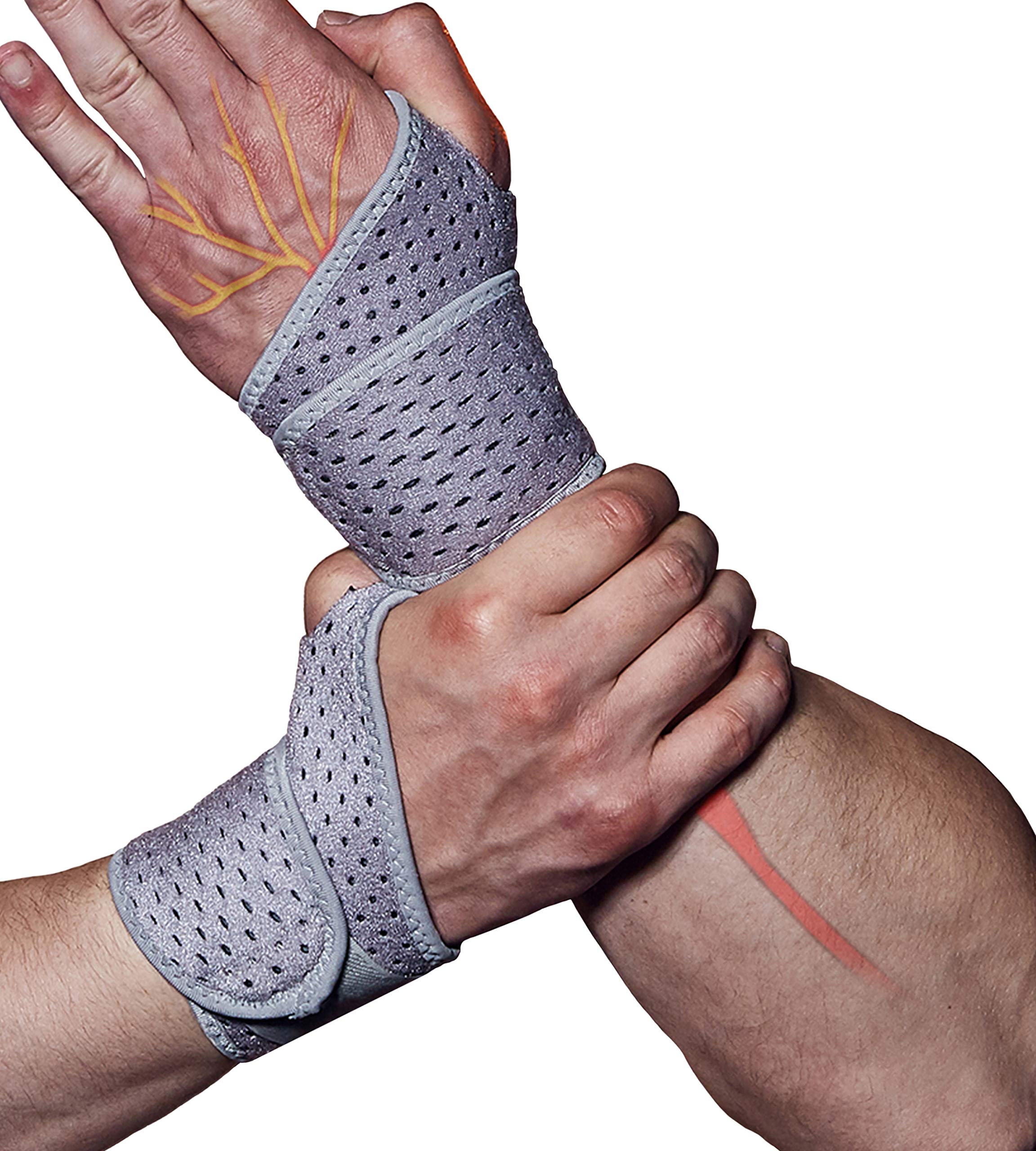 HiRui 2 Pack Wrist Compression Strap and Wrist Brace Sport Wrist Support for Fitness, Weightlifting, Tendonitis, Carpal Tunnel Arthritis, Pain Relief - Wear Anywhere - Unisex, Adjustable (Gray)