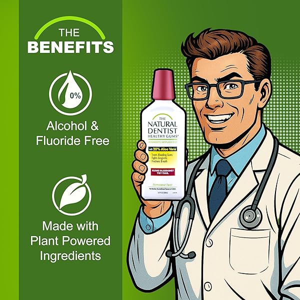THE NATURAL DENTIST PEPPERMINT TWIST MOUTHWASH, NO ALCOHOL & NO FLUORIDE, PLANT-BASED DAILY RINSE THAT REFRESHES & COMFORTS THE MOUTH, 16.9 FL OZ