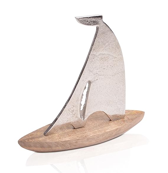 CHICCIE Segelboot aus Eisen auf Mangoholzsockel - Länge 26cm Martime Deko Schiff Boot