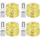 Homemory 4 Pack 20 Ft 60 LED Fairy Lights Battery Operated Christmas Lights with Remote Waterproof 8 Modes Firefly Twinkle St