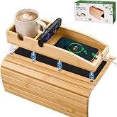 Joy&amp;Grace Couch Cup Holder, 3-in-1 Magnetic Detachable Couch Arm Tray, Bamboo Sofa Armrest Table with Anti-Slip Pad, Sofa Armrest Tray Table (Natural)