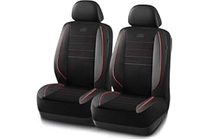 Skechers Air-Cooled Memory Foam Seat Covers,Thick Car Seat Covers,Leather Piping Car Seat Covers Front Seats,Airbag Compatibl