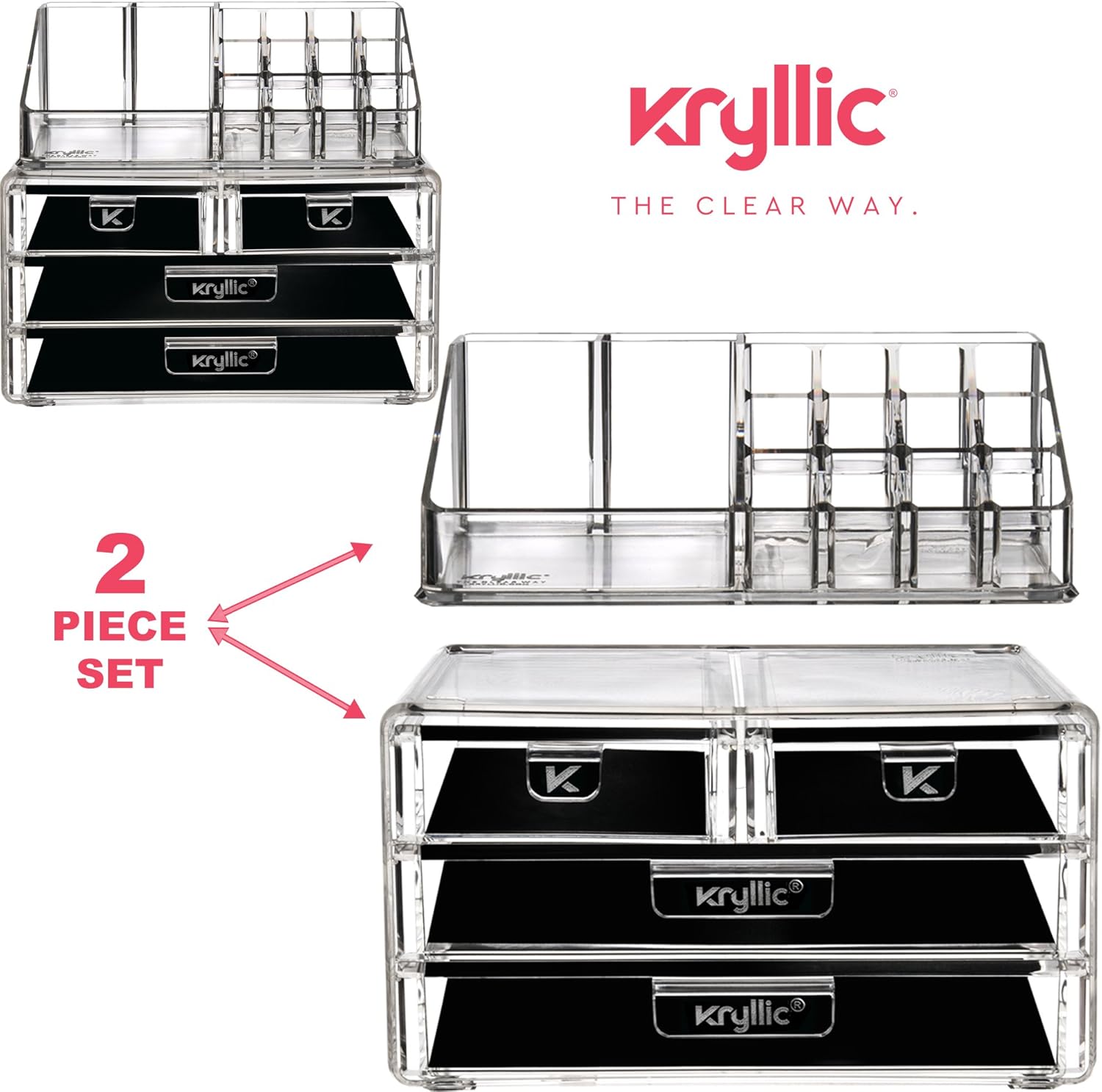 Kryllic Makeup Organizer For Vanity - Makeup Storage - Makeup Holders and Organizers - Vanity Makeup Organizer - Make Up Organizer - Makeup and Jewelry Organizer - Cosmetic Display Cases: Home & Kitchen