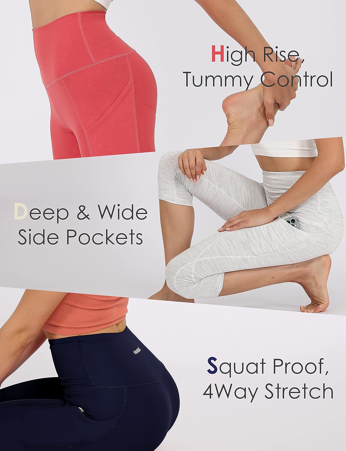 ODODOS Women's High Waist Yoga Capris with Pockets, Workout Sports Running Athletic Capris Leggings with Pocket: Clothing