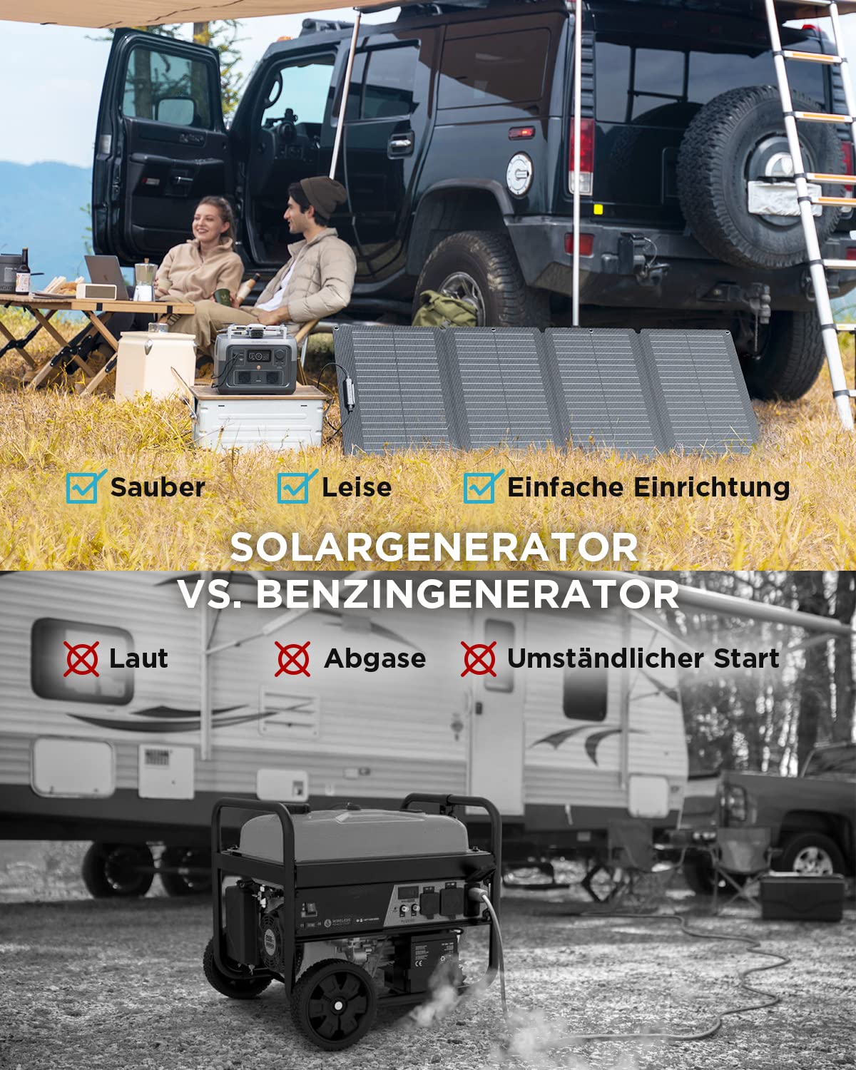 EF ECOFLOW Tragbare Powerstation RIVER 2 MAX mit 160W faltbare solar panel, 512 Wh Solargenerator mit LiFeP04, Schnellladung in 1 Stunde, bis zu 1000 W Leistung, Balkonkraft für Camping 2