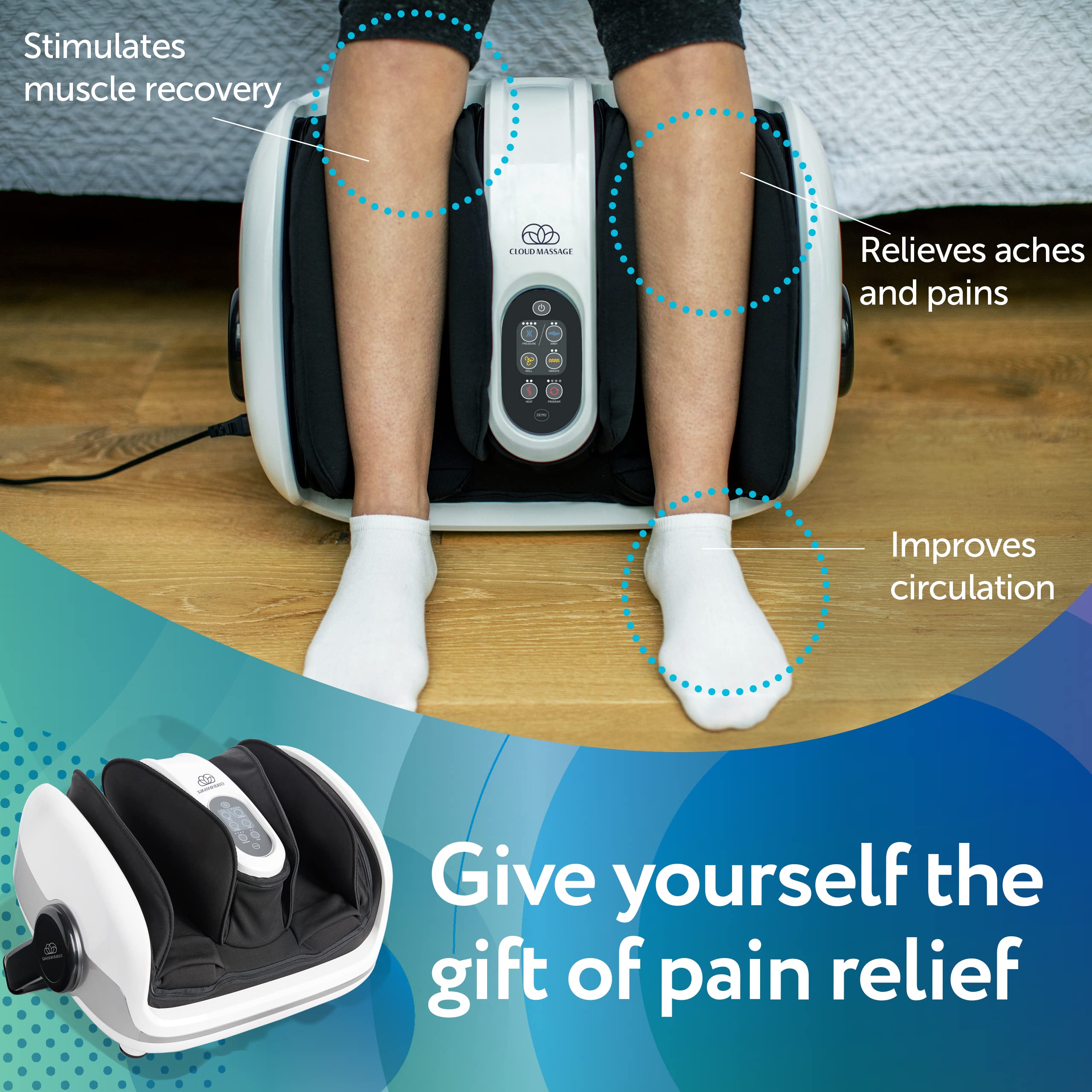 Cloud Massage Shiatsu Foot Massager for Circulation and Pain Relief - Foot Massager Machine for Relaxation, Plantar Fasciitis Relief, Neuropathy, Heat Therapy - FSA/HSA Eligible (White - No Remote)