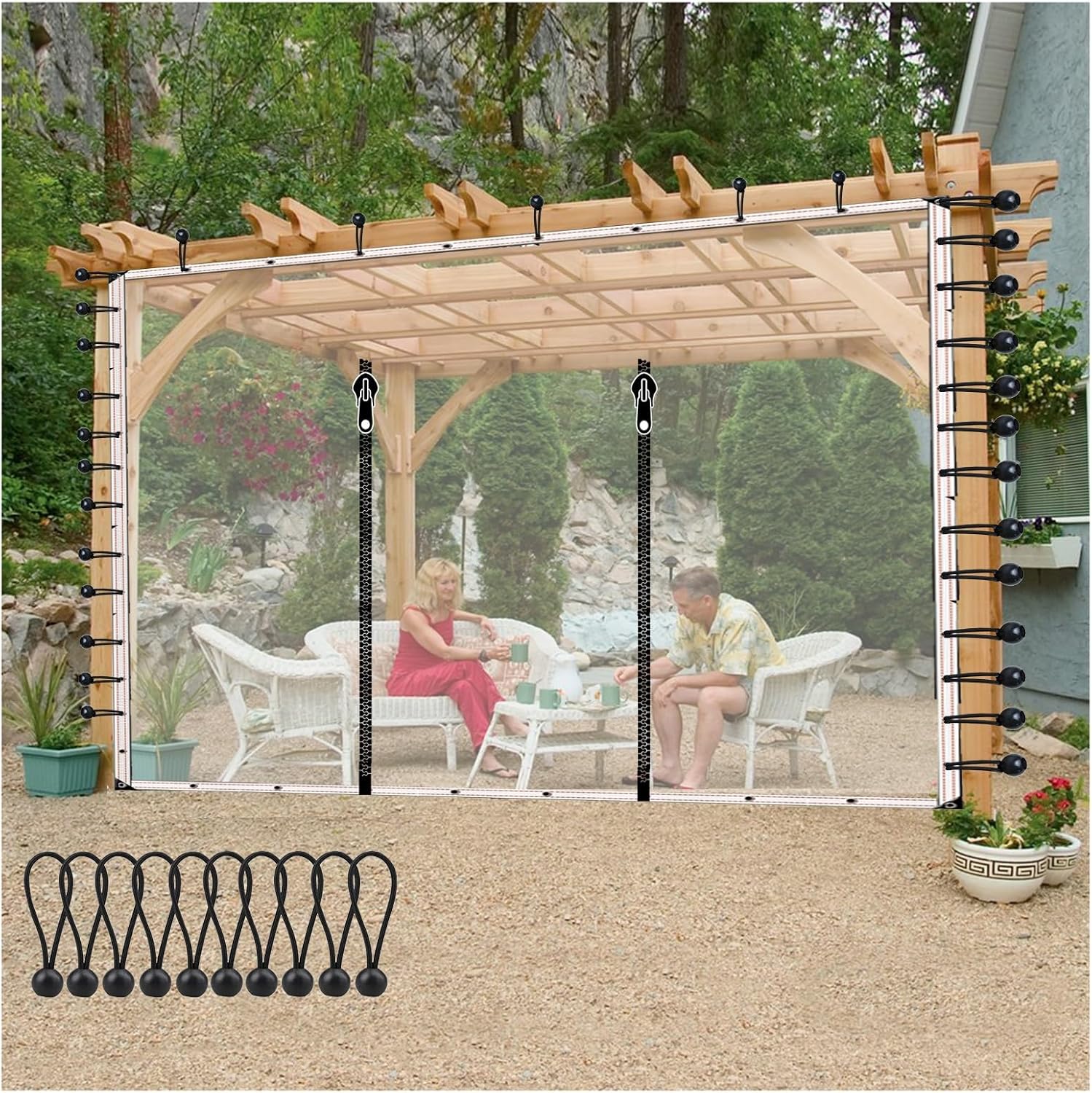 Outdoor Curtains - Aoisavch Clear Patio Curtains Outdoor Waterproof with Zip Door, 0.3mm Thick Thermal Insulated Pavilion Out Door Curtains (Color : Clear, Size : 7.22x8.2'/2.2x2.5m)