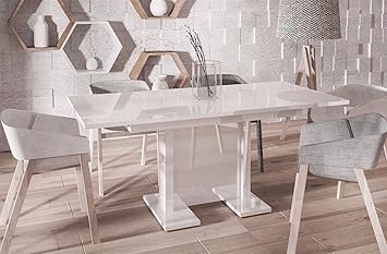 Endo Esstisch Endo Davos 210 Ausziehbar Erweiterbar Kuchentisch Saulentisch Tisch Weiss Hochglanz Amazon De Kuche Haushalt